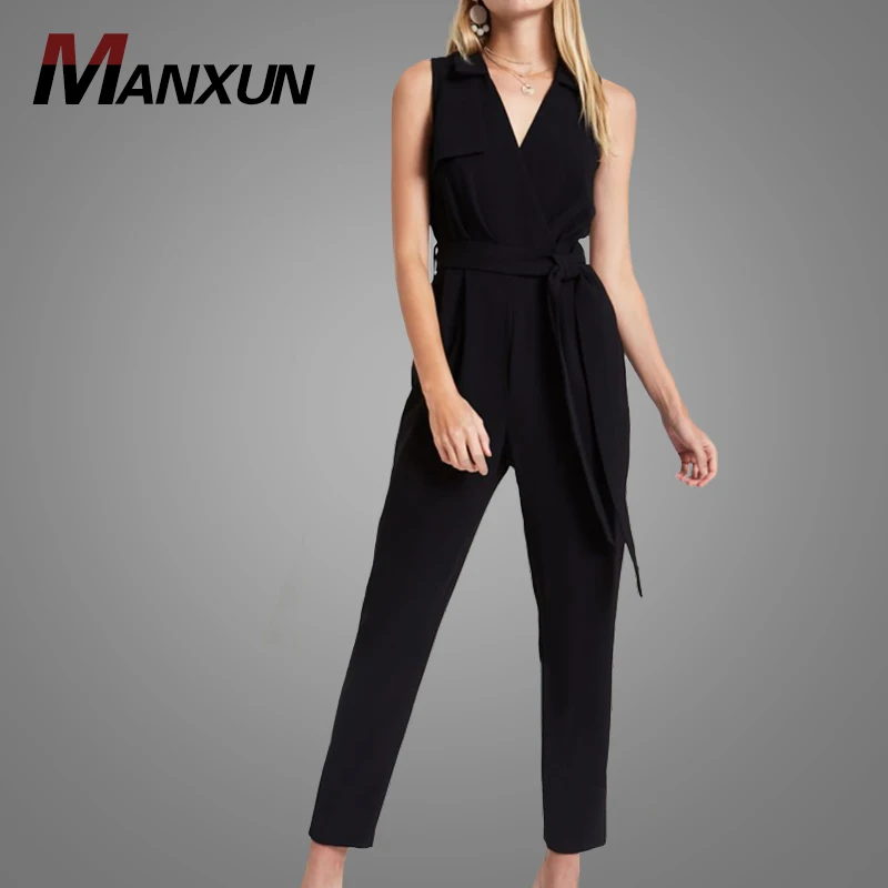 Alibaba Supplie Sleeveless Ladies Office Jumpsuit Sexy V-neck Long Slim Pants Women Apparel