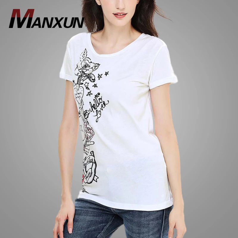 White Custom Printing Women T-shirt Wholesale Quick Dry China 100% Cotton Girls Lady Long T-shirt