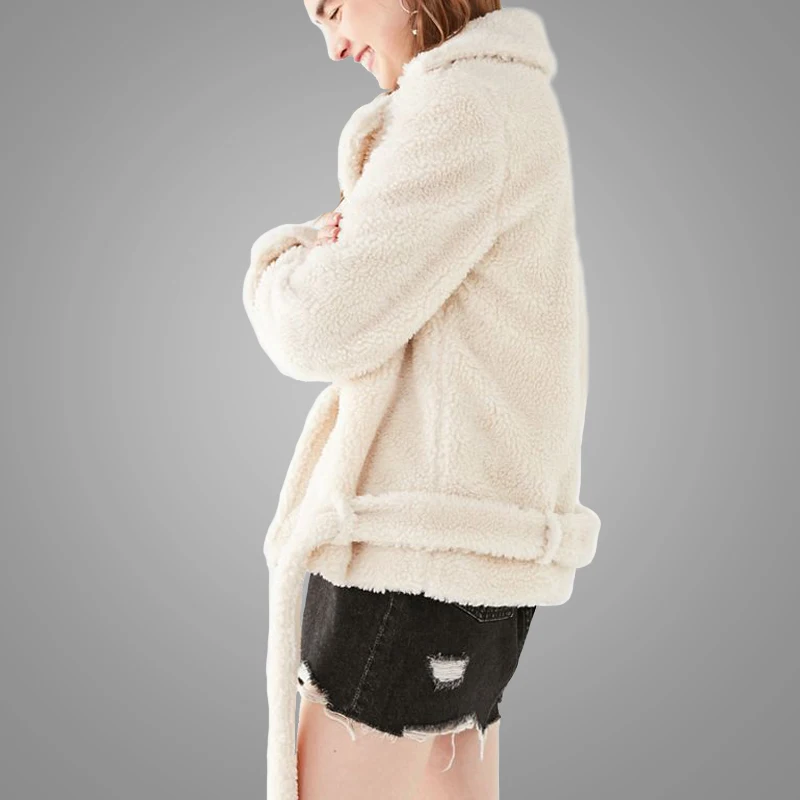 Top Design White Faux Fur Coat with Belt Thicker Winter Coat Women Jacketss Women 2019 jaket hoodie 5