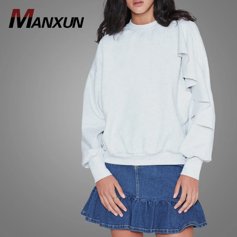 Most Popular Cotton Material Plain Sweatwear Fashion Flare Sleeve Design Tops Plus Size Ladies Casual Clothing