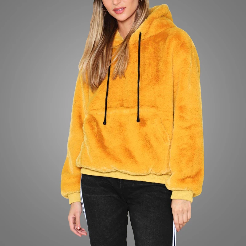 Plus Size Women Clothing Faux Fur Hoodie Wholesale Hoodies Unisex Blank Hoodies & Sweatshirts With No Labels