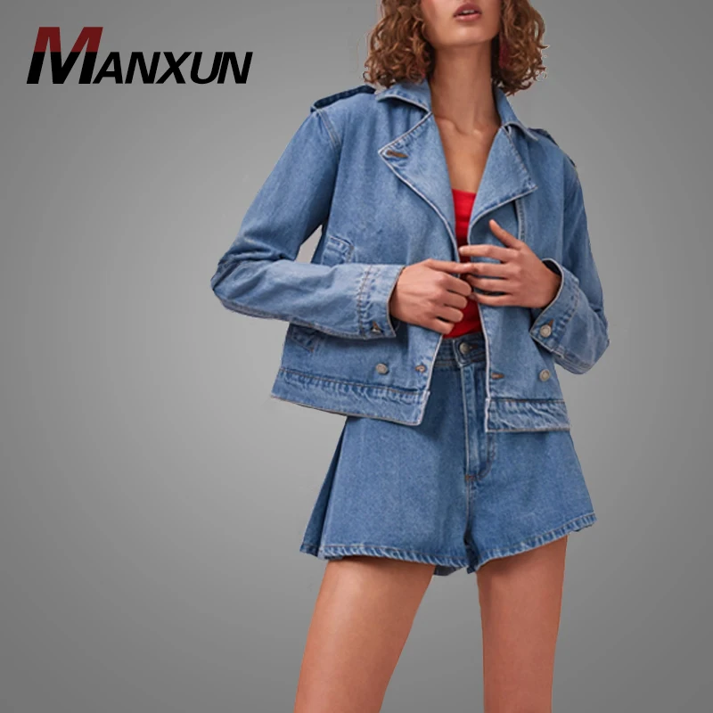 2018 Newest Fashion Autumn Women Tracksuit Hotsale Denim Ladies Coat With Shorts Two Piece Set Elegant Sweater Clothing