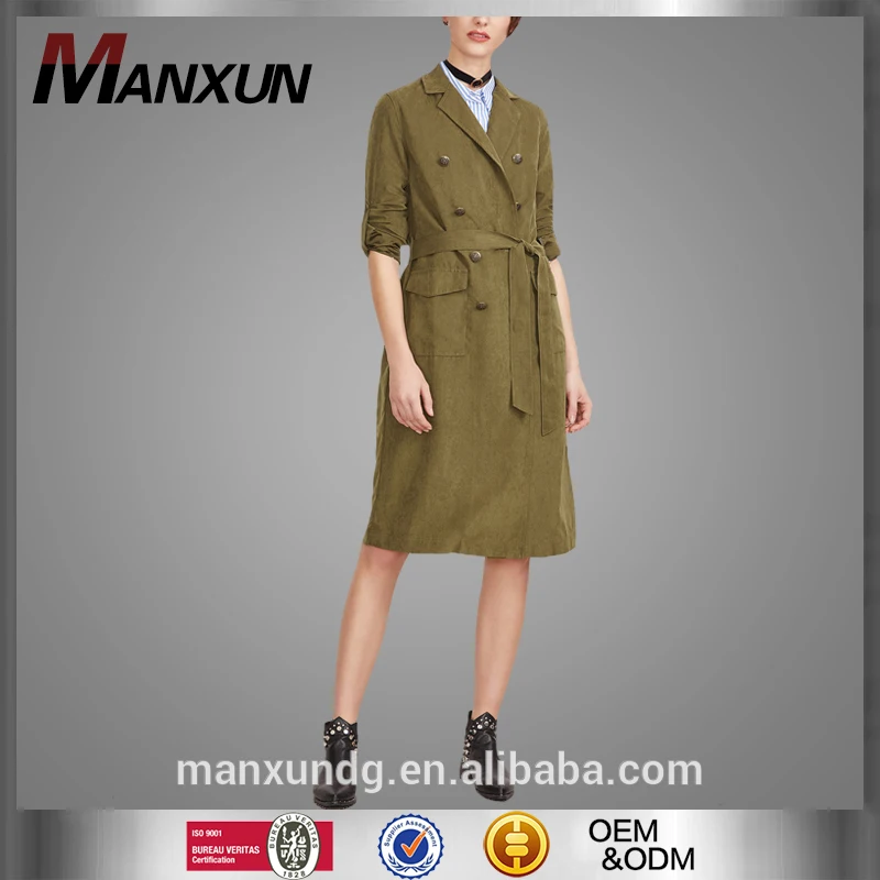 New Fashion Pure Color Ladies Coat Elegant Long Sleeve V Neck Jacket Double Breasted Belt Design Coat
