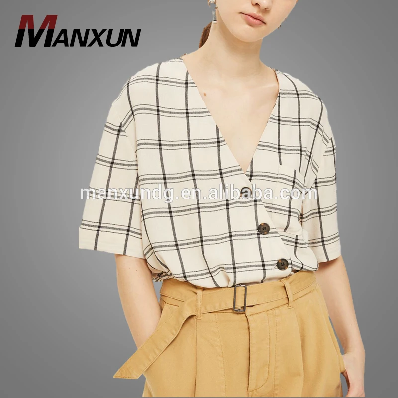 New Fashion Ladies Vintage Check Shirt Women Plaid Blouse