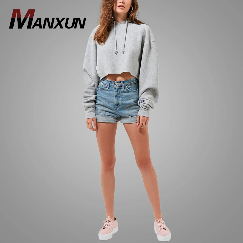 Womens Plain Crop Top Pullover Hoodie Hot Sale Long Sleeve Oversized Crop Hoodies for Female