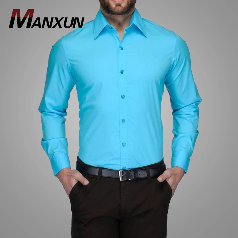 Light Blue Long Sleeve Casual Shirt for Men High Quality Slim Fit Mens Party Shirt 2018