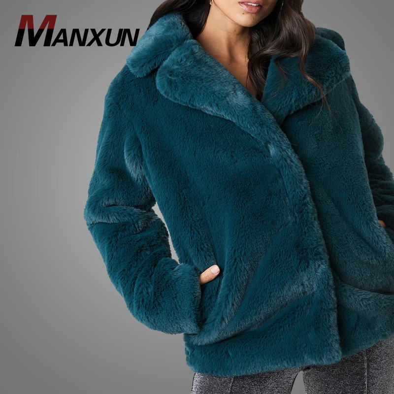 Wholesale Hot Design Warm Winter Green Long Sleeve Faux Fur Loose Hoodies Coat Custom Oversized Soft Faux Fur Jacket For Women
