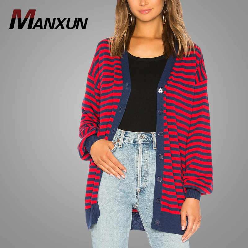 2018 New Arrival Fashion Women Ladies Loose Knitted Cardigan Autumn Custom Striped Elegant Cardigan