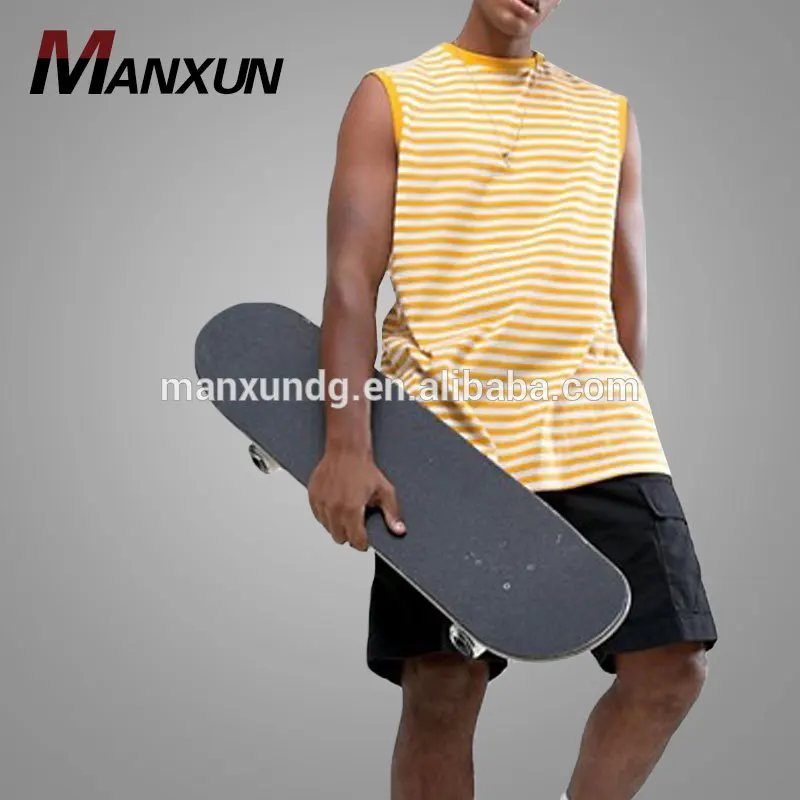 Cotton Material Men Clothing Sleeveless T-shirt Mens Yellow Striped Oversized Vest
