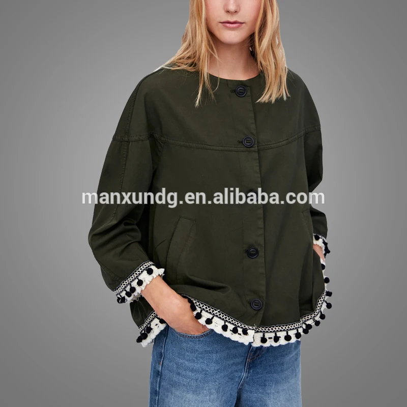 Fashion Outwear Lady Olive Jean Jacket Wholesale Jacket Femme China Used Clothing