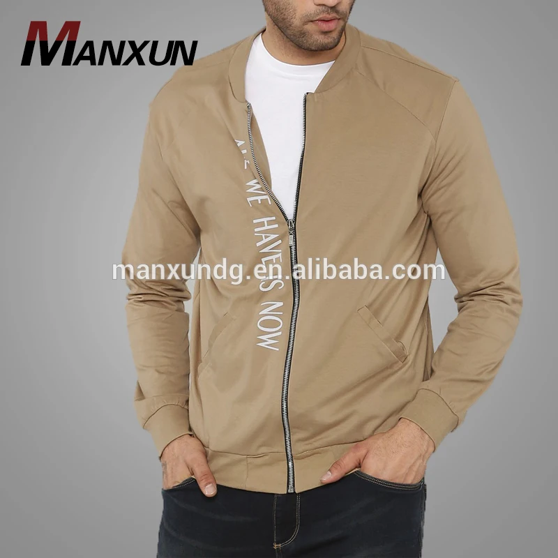 Hot Sales Wholesale Mens Coat Light Weight Slogan Printing Bomber Khaki Jacket For Men
