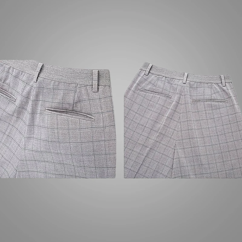 Cotton and Linen Business Straight Dress Trousers for Women Ankle-length Women Loose Plaid Casual Pants 15
