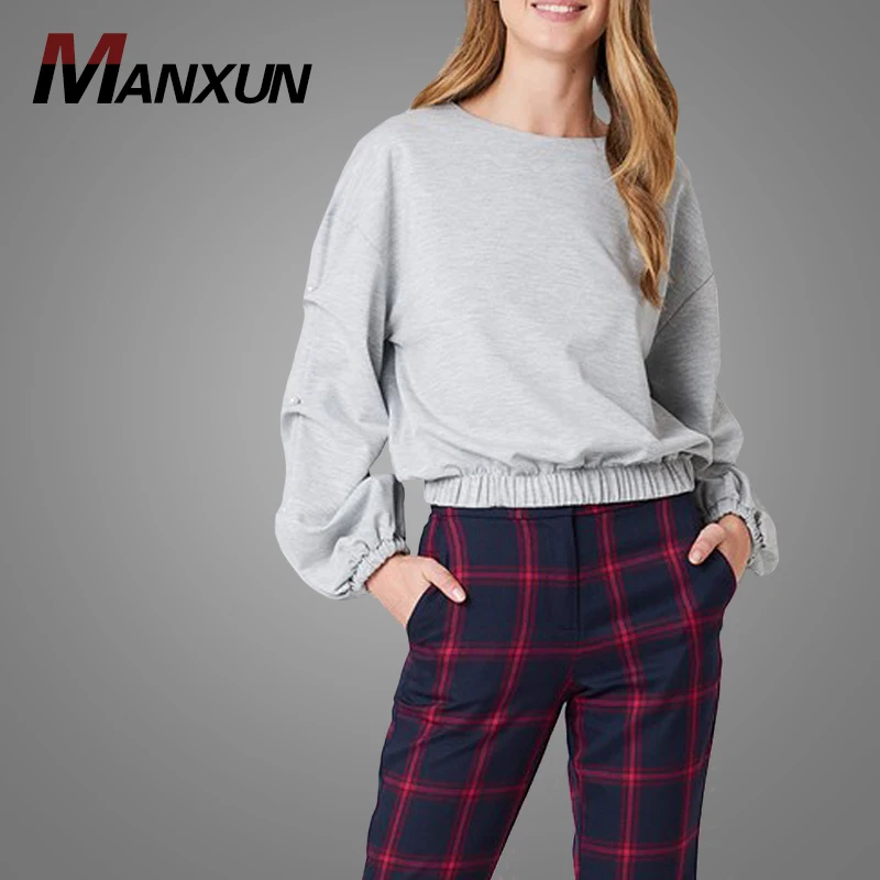 OEM Wholesale Oversized Crew Neck Ladies Tops Fashion Style Beads Sleeve Plain Sweatshirt New Products Cotton Blouse