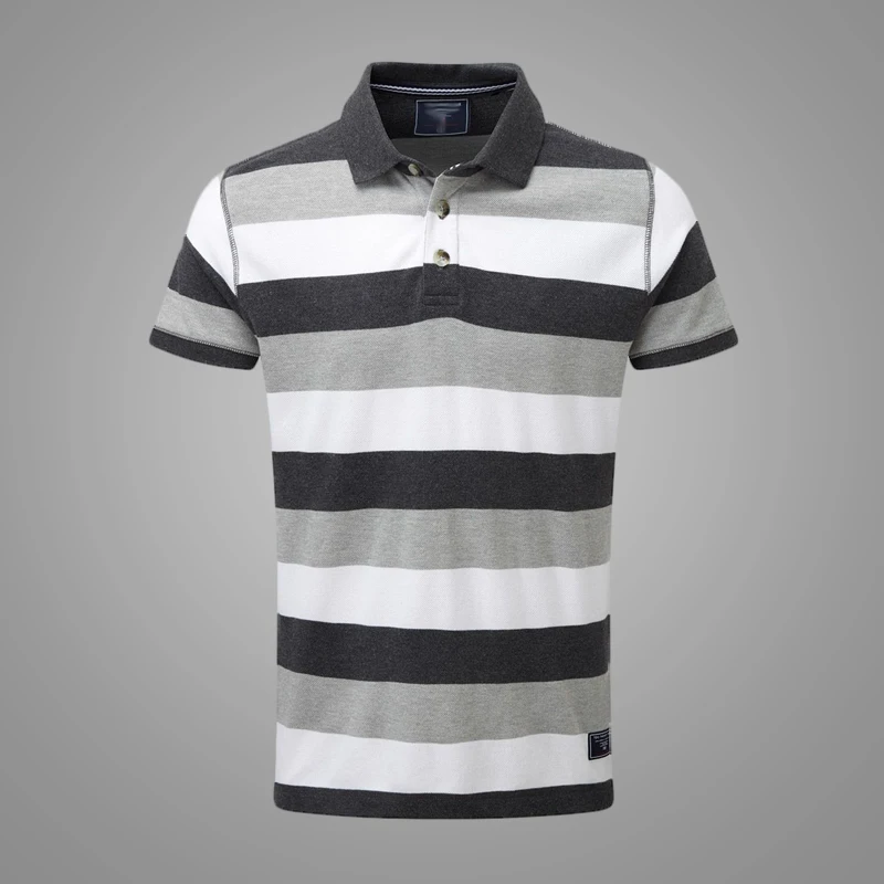 100% Cotton Black Gray and White Color Block Strip Mens Polo T-shirt Customized Logo