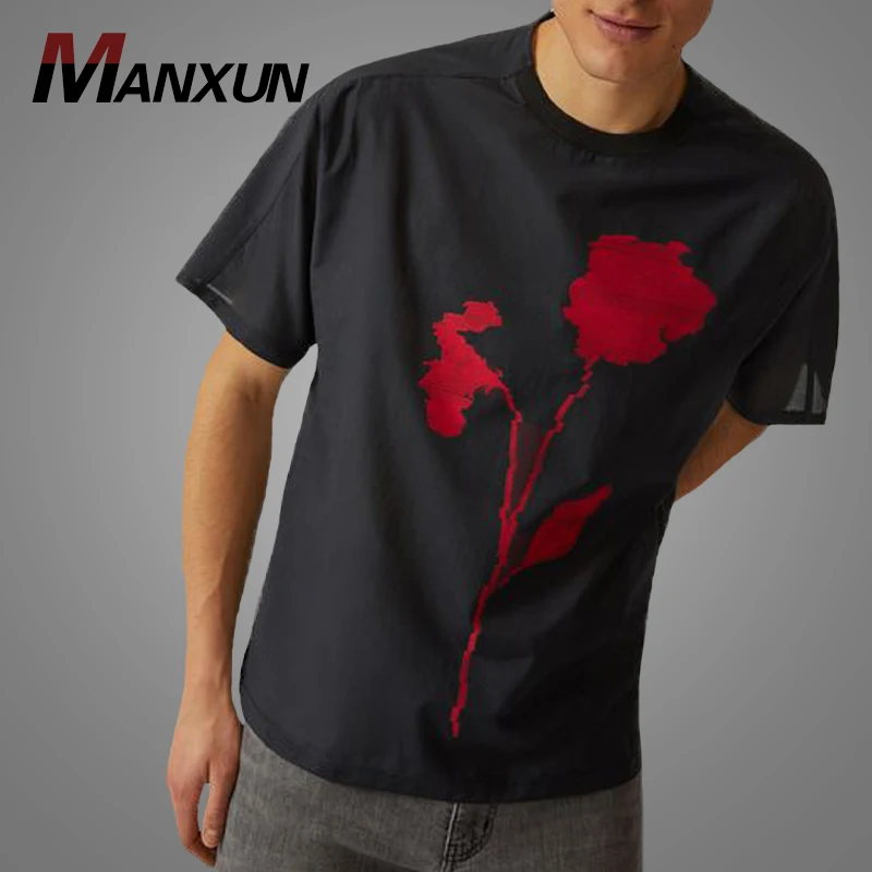 New Trendy Men Short Sleeve Cotton T Shirt Custom Fashion Black Printing Streetwear tshirts For Male