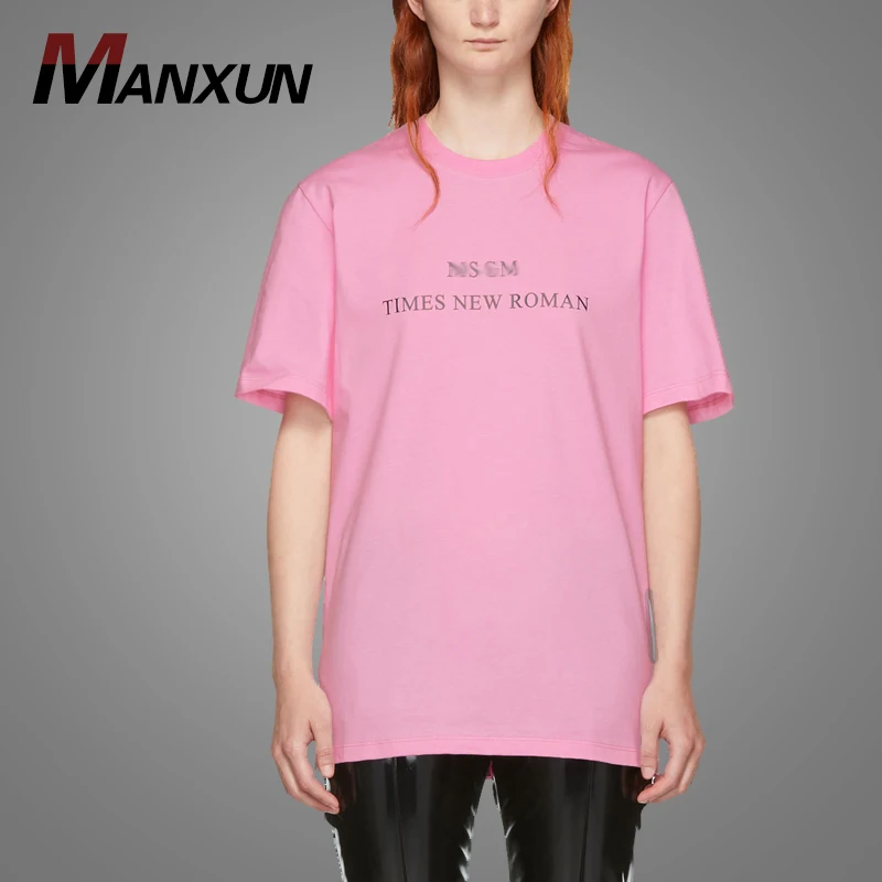 Customized Designer Short Sleeve 100% Cotton T-Shirt Pink Oversized Casual Fashion Women T Shirt
