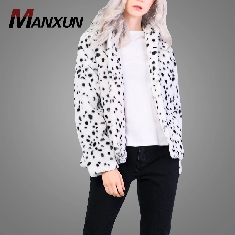 2018 New Arrivals Dalmatian Faux Fur Coat Women Winter Fleece Hooded Coat Short Fur Jackets  Tops