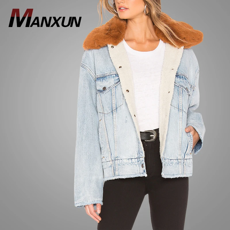 OEM Wholesale Trucker Denim Jacket Plain Women Jeans Jacket Custom Logo Winter Women's Jackets Coats