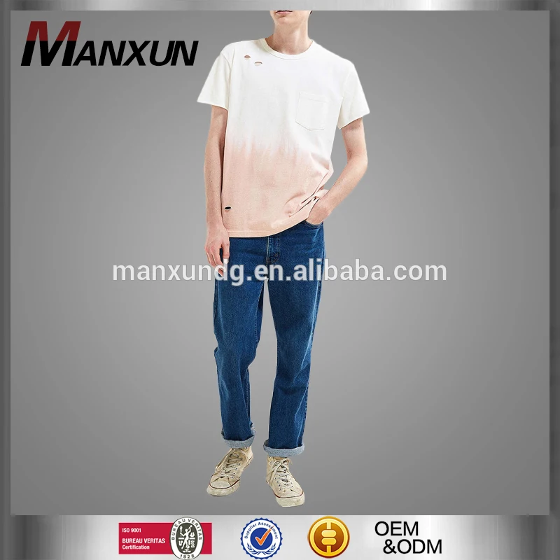 Dongguan Clothing Wholesale Gradient Men's Shir And Short Sleeves Hole Tee