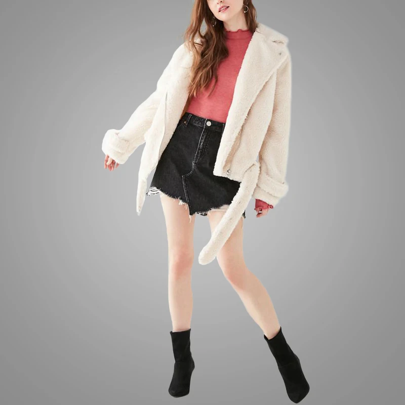 Top Design White Faux Fur Coat with Belt Thicker Winter Coat Women Jacketss Women 2019 jaket hoodie