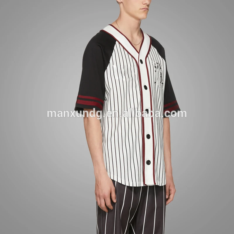 Hot Selling Black Striped With Colorblocked Streetwear Hip Hop Shirts Short Sleeve Button Up Mens Baseball Shirt 3