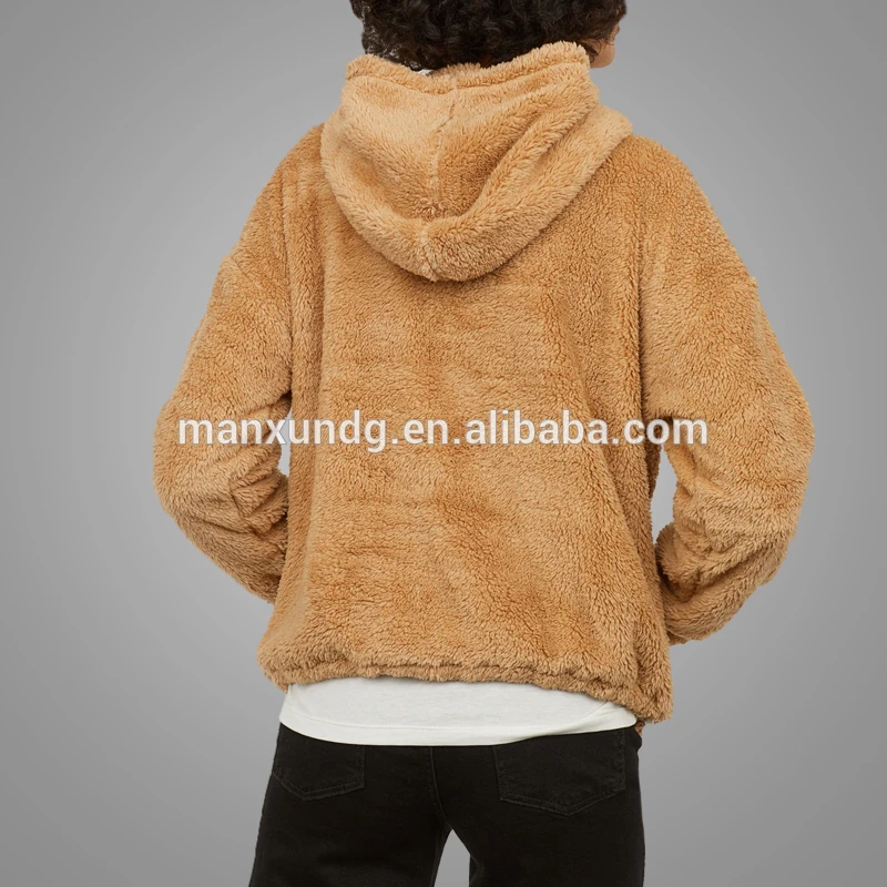 New Trendy Good Quality Women Plain Droped Shoulder Faux Fur Hoodies Sweatshirt Custom Fleece Streetwear Pullover Hooded Tops 7
