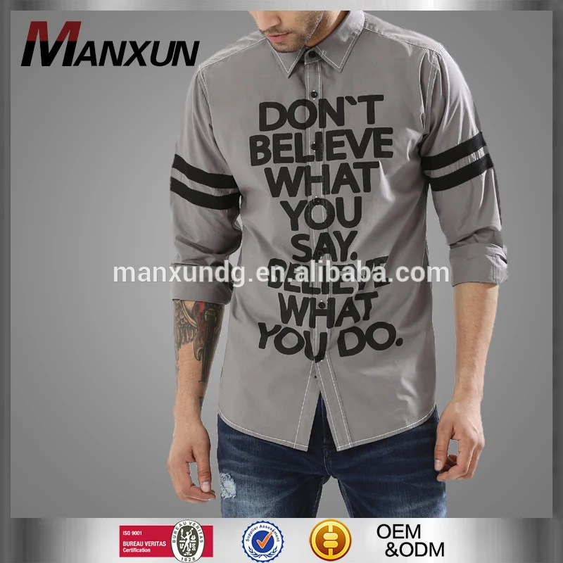 Custom Cheap Slogan Printed Men Shirt High Quality Cotton Shirt For Men 2017 Urban New Style