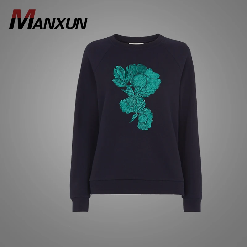 OEM  Guangzhou Clothing Manufacturer Crew Neck Oversized Sweatshirt French Terry Hoody Blouse Beautiful Embroidered Pattern Tops