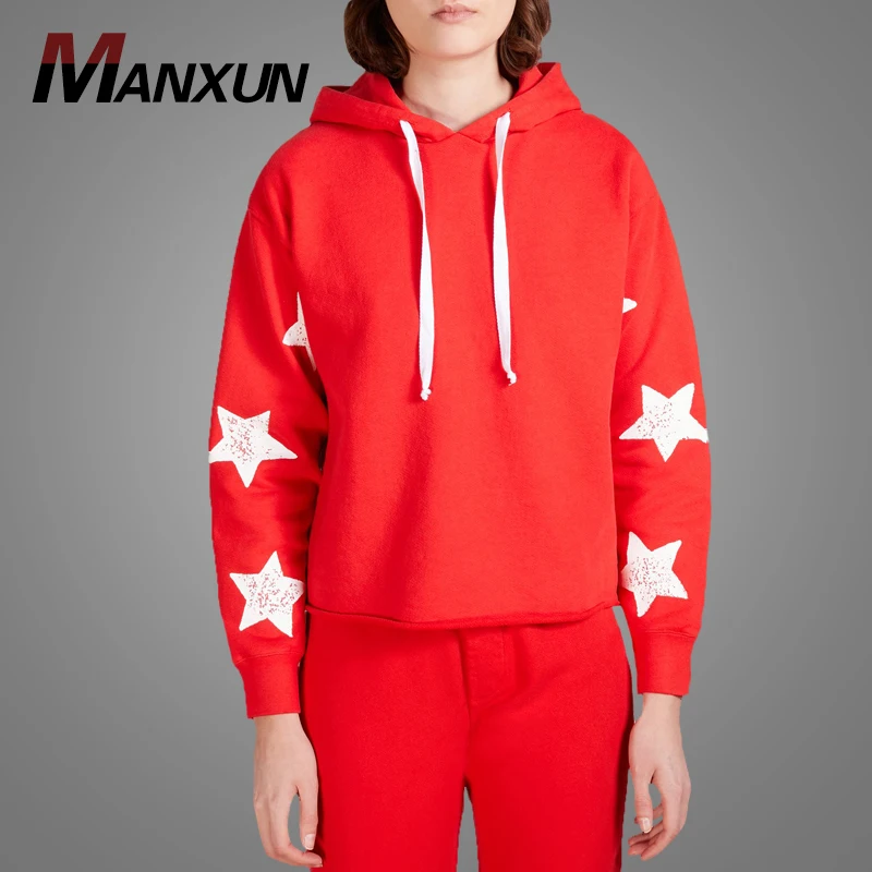 Wholesale Factory Price Women Long Sleeve Pullover Hoodies Fashion Star Printed French Terry Streetwear Hoody Sweatshirt