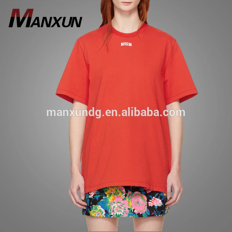 High Quality Rib Knit Crewneck Red Cotton Women Wwxxxcom T Shirt Oversized T-Shirt For Girls