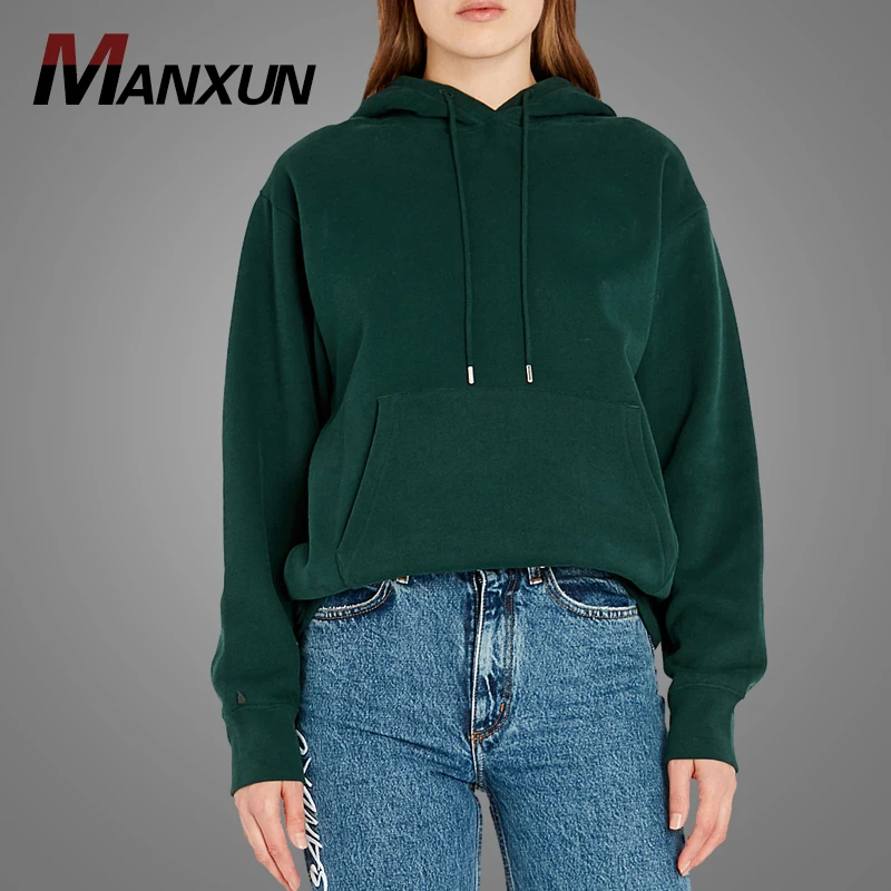 Korean Fashion Design Plain Long Sleeve  Hoodies Sweatshirt Custom Logo High Quality Dark Green Streetwear Hoody Sweatshirts