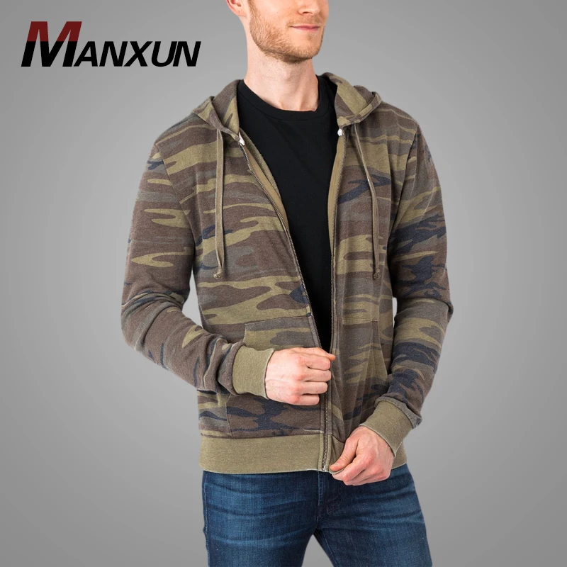 2018 Mens Army Green Camo Gym Hoodie High Quality Custom Zip-up Fleece Hoodie for Men