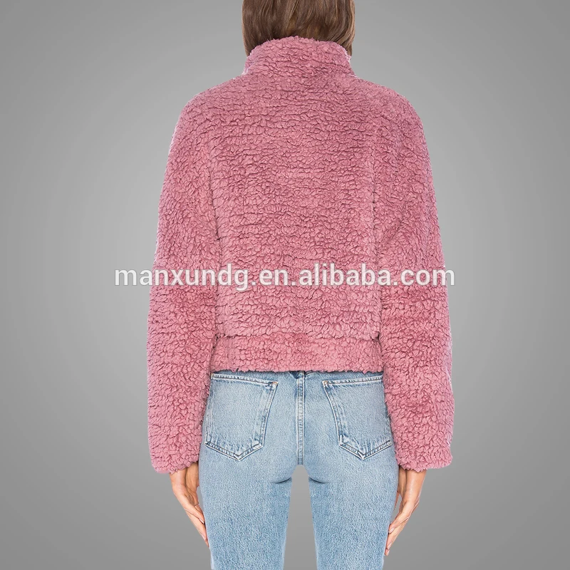Hot Sell Winter Women Bomber Jacket Custom Sweet Mauve Fashion Teddy Jackets Wholesale Women Clothing 7