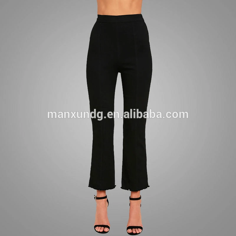 New Style Tailored Black High-waisted Cropped Flare Jeans Light And Stretchy Lady Jeans Antiqued Gold Side Zipper Pants