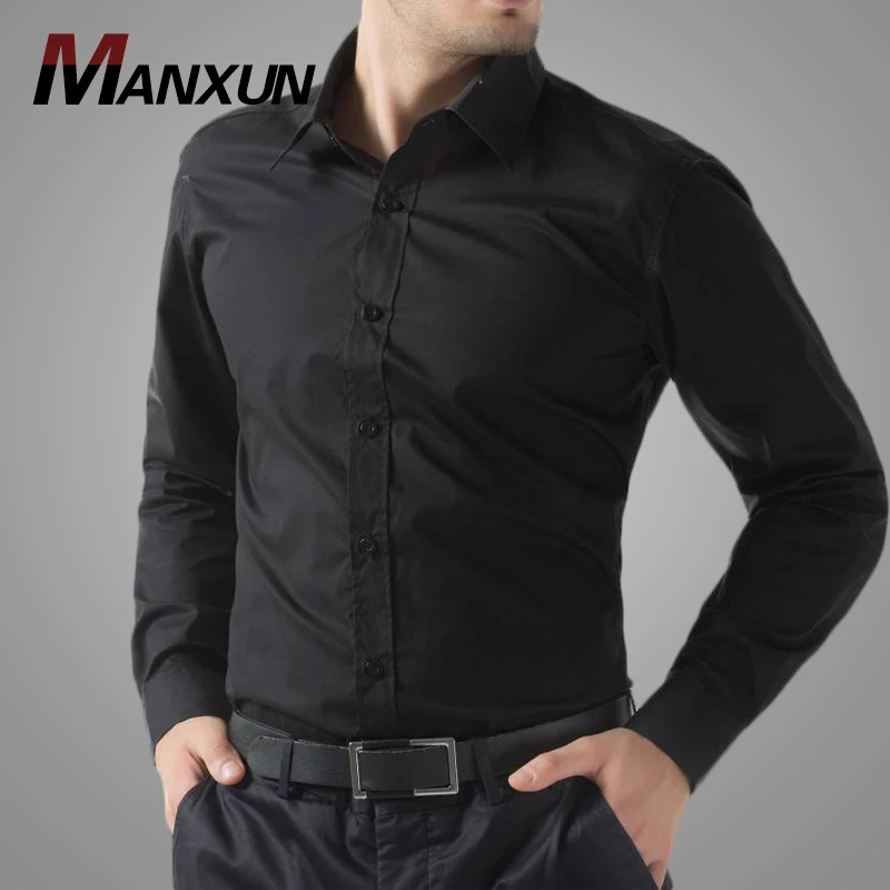 Hot Sale Solid Color Black Men Clothing Shirt Business and Party Long Sleeve Men Dress Shirt