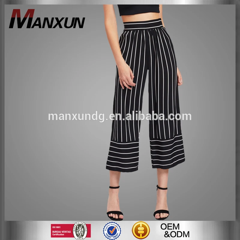 OEM Dongguan Factory Women Loose High Waist Casual Trousers Elegant Striped Wide Leg Pants