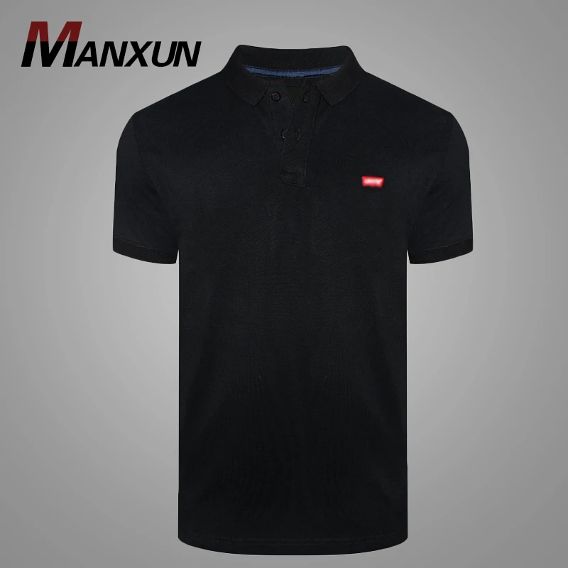 100% Cotton High Quality Solid Color Black Mens Polo T-shirt Custom Logo Short Sleeve T-shirt