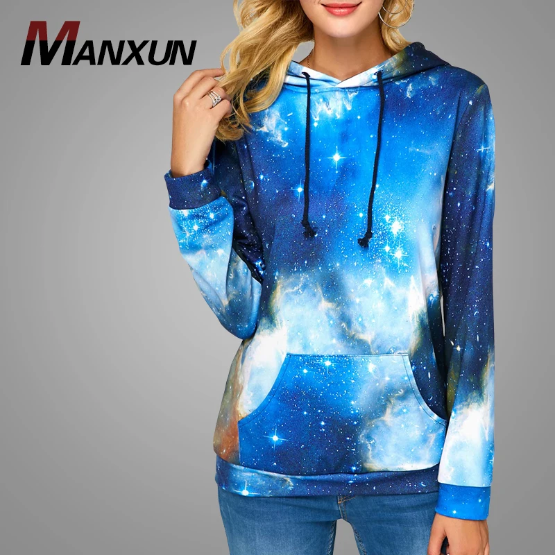 2018 Starry Night Print Drawstring Pullover Hoodie  Women Xxxxl hoodies Hot Sell Hooded Sweatshirt Ladies