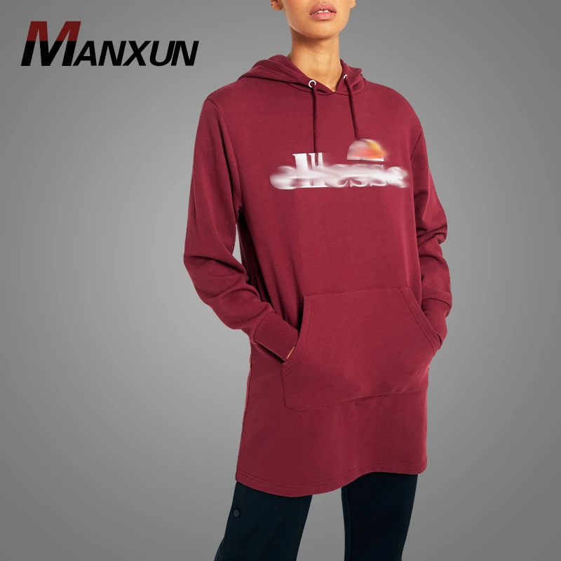 Latest Design Longline Sweatshirt Hoodies Fleece Pullover Hoodie Dress For Women