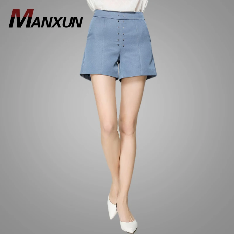 2019 Summer Loose Metal Beaded Short Pants Women Manufacturer Solid Color High Waist Ladies Casual Shorts