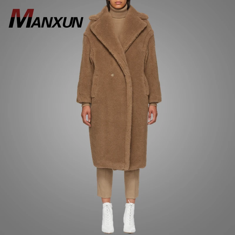 New Fashion Tan Faux Fur Teddy Women Coat Long Winter Coat 2018