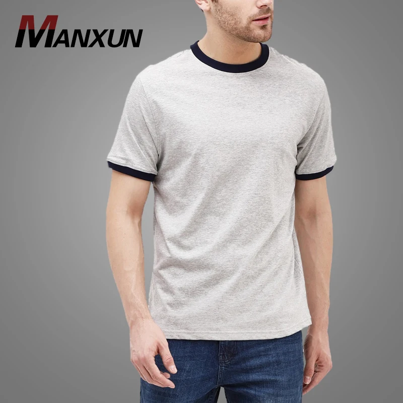 Wholesale Cheap 100% Cotton Contrast Rib Crew Neck Mens T Shirts Custom Logo Mens T Shirt
