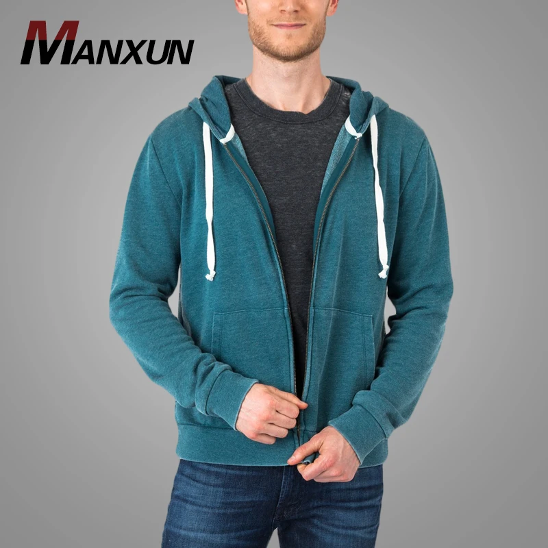New Style Zip-up Fleece Hoodie for Men Turquoise Cotton Casual Mens Hoodie with Hood
