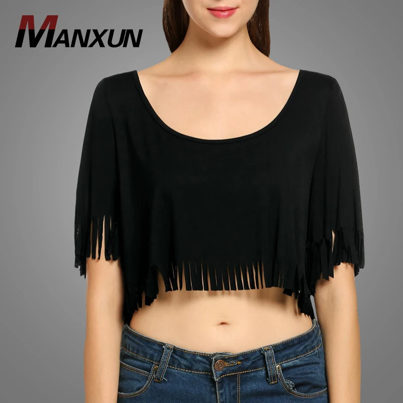 2018 Trending Products Women Black Tassel  Blouse And Tops Sexy Backless Crop Tops