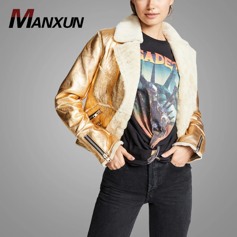 Wholesale High Quality Metallic Leather Jacket Custom Autumn Winter Women Jacket 2018 Hot Sell