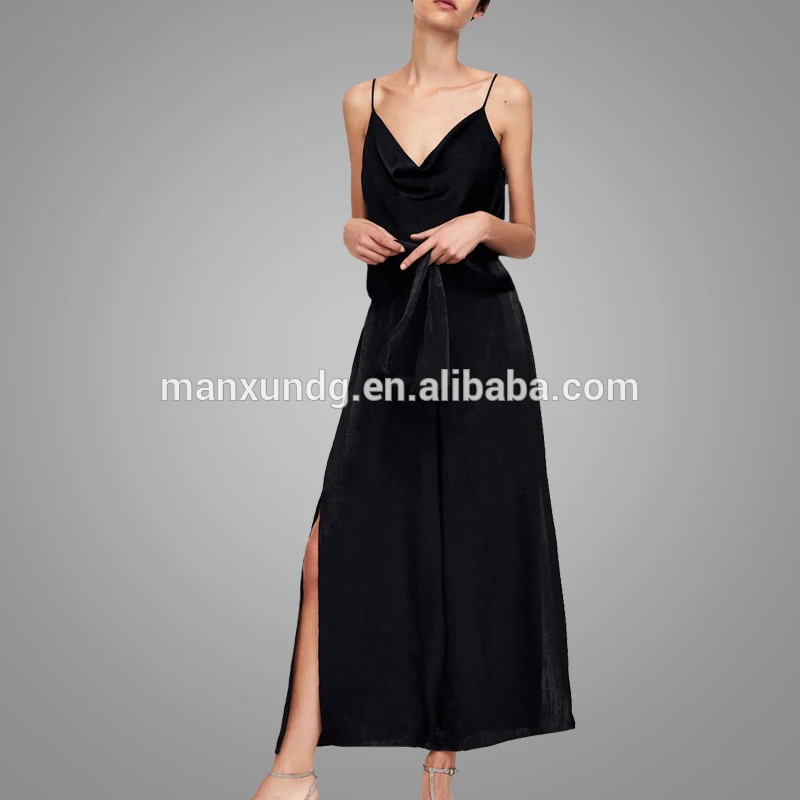 Autumn New Arrival Sexy Deep V Neck Sleeveless Rompers Plus Size Wide Leg Slit Side Elastic Waist Jumpsuits For Women 7