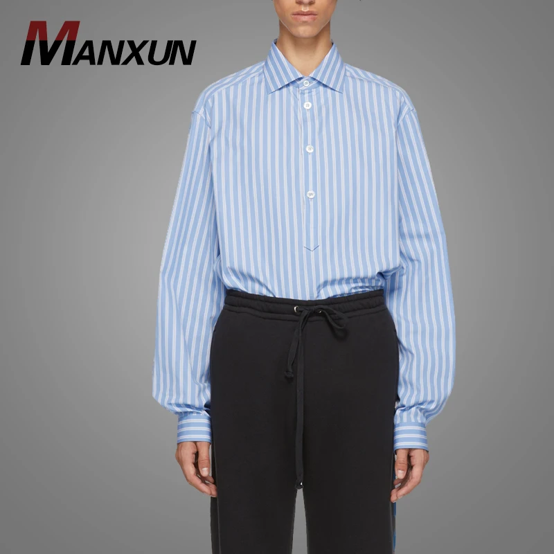 Custom Design Blue Striped Mens Dress Shirt Button Uniform Dress Shirt