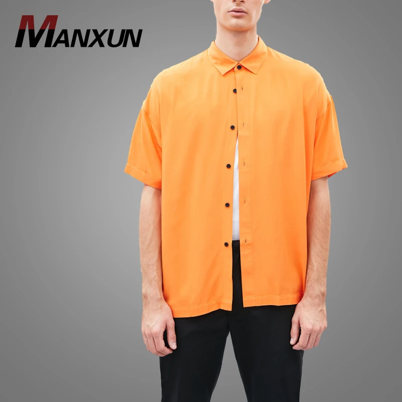 High Quality Orange Plain Men Shirt Custom 100% Cotton Short Sleeve Mens Dress Shirt