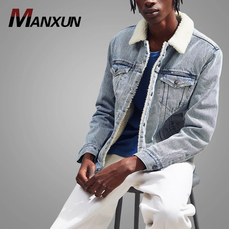 OEM Wholesale Trucker Denim Jacket Plain  Mens Jeans Jacket Custom Logo Casual Jackets For Men