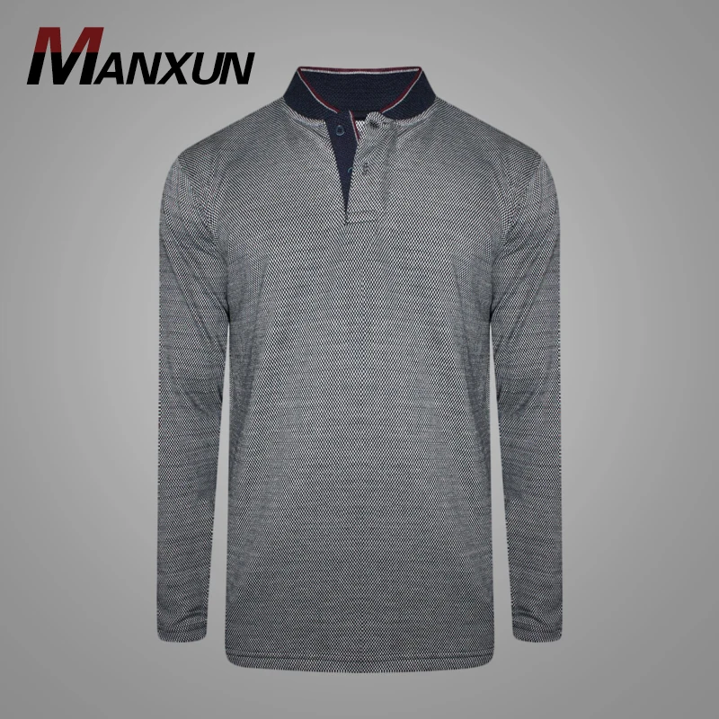 Long Sleeve Navy and White 100% Cotton Mens Polo T-shirt Turndown Collar Autumn Polo Shirt Men